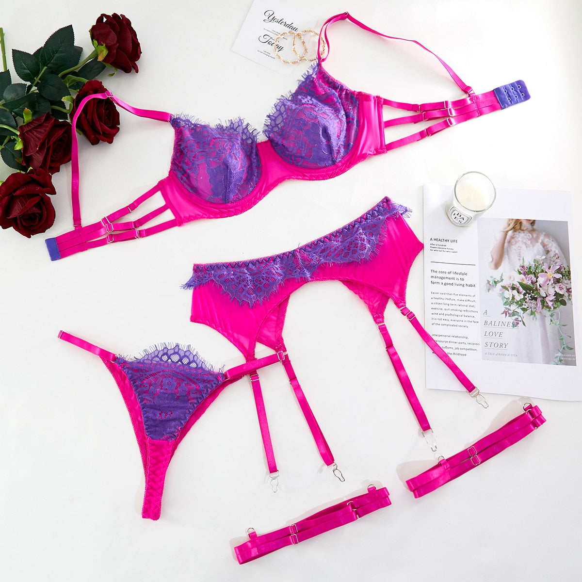 Lace Push Up 3-Piece Sets Short Skin Care Kits