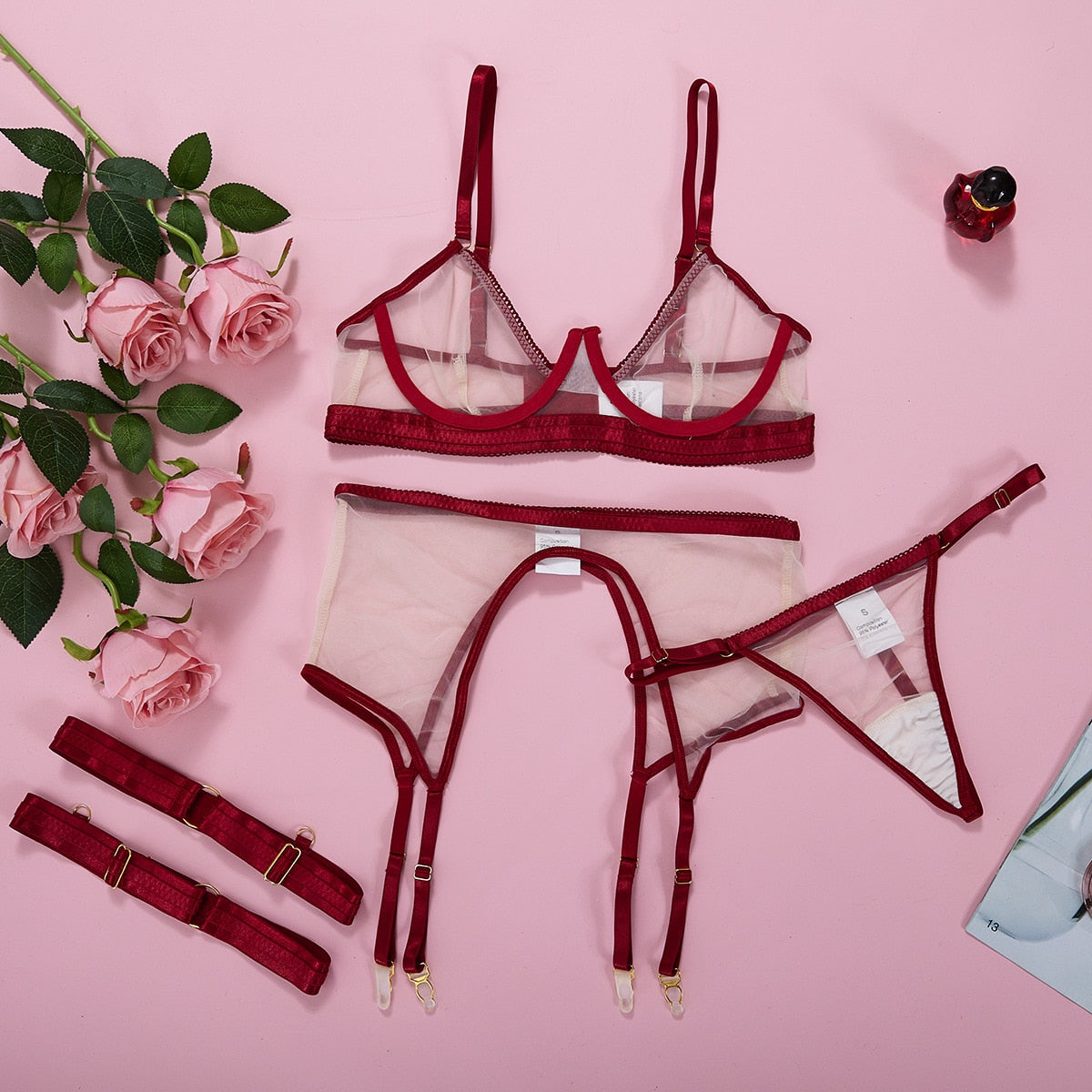 Neon Sexy Transparent Bra Panty Set 4-Pieces Sets