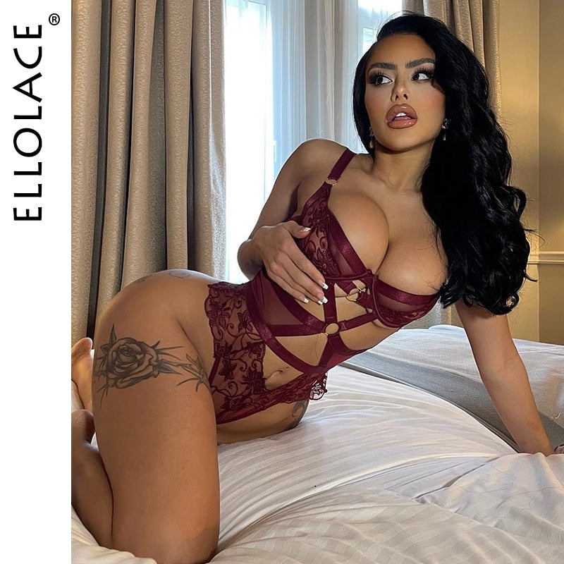 Erotic Bodysuit Cut Out See-Through One-Piece Backless Thongs Teddy Embroidery Sexy