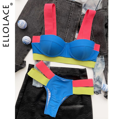 Swimsuits Sexy Swimwear Patchwork Bikini 2020 Push up Biquini Neon Bikinis Swimsuit Bathing Suits