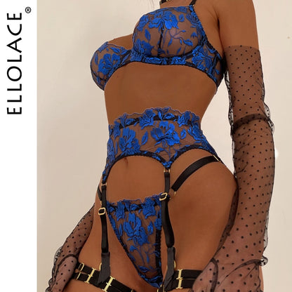 Cobalt Sexy Women Floral Embroidery Transparent Bra Lace Sets
