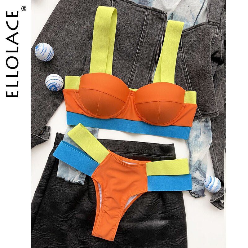 Swimsuits Sexy Swimwear Patchwork Bikini 2020 Push up Biquini Neon Bikinis Swimsuit Bathing Suits