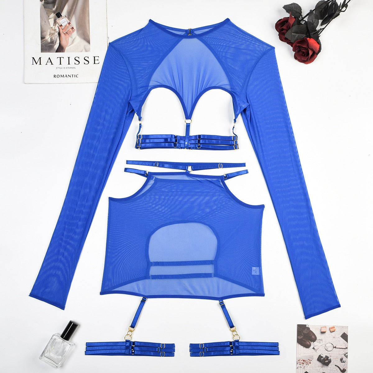 Hollow Long Sleeve Top Garter g-String Thongs And Playing Erotic Sets