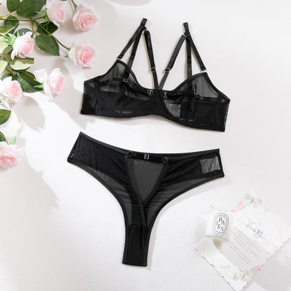 Ellolace Lingerie Set Women 2 Piece See Through Lace Bilizna Set Seamless Mesh Intimate Sexy Bra And Panty Set Sheer Underwear