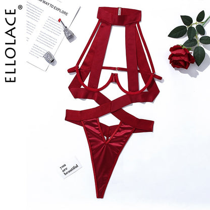 Bandage Sexy Bodysuit Women Halter Hollow Out Black Bottom Body