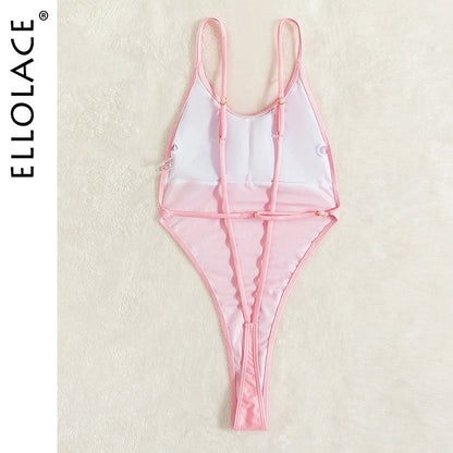 Backless Thongs Swimsuit Sexy One Piece Monokini Brazilian Bathing High Leg Bikinis Beachwear Light Pink Body