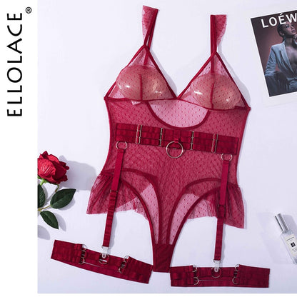 Polka Dot Bodysuit Sexy Transparent  Lace Erotic Fitness Tops