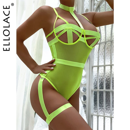 Hollow Out Bodysuit Halter Sexy Lace Erotic Top