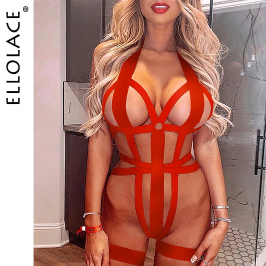 Ellolace Erotic Hollow Bodysuit Halter Sexual Tights Adult Naked Intimate Lingerie Open Thong Sexy Costume Sensual Body Tops