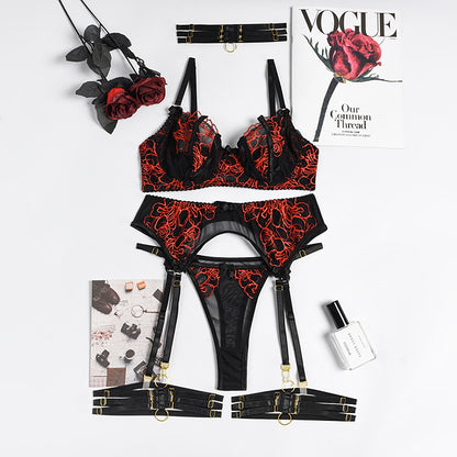 Lace Floral Embroidery Bra And Thong Erotic