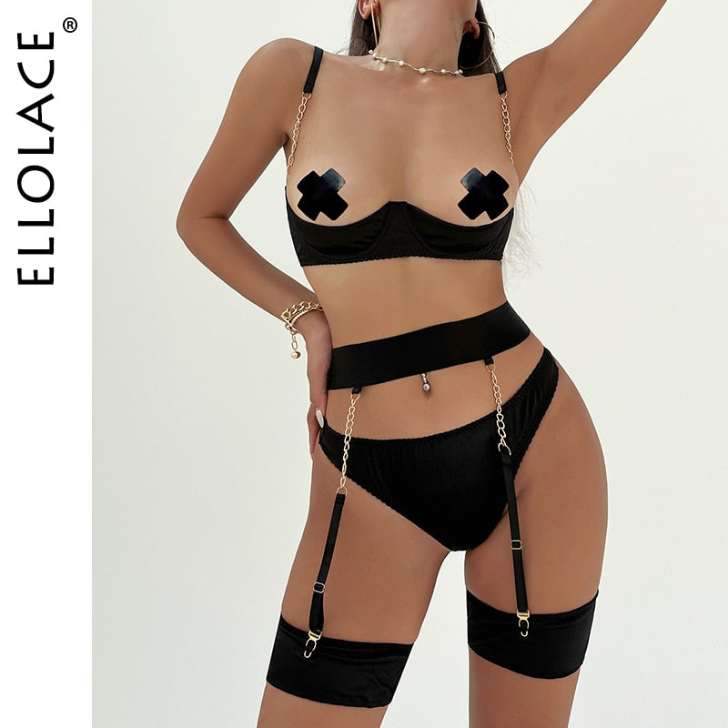 Ellolace Open Bra Lingerie Uncensored Push Up Bra And Panty Sets Sissy Erotic Bilizna Set Sissy Intimate Goods Sensual Goods