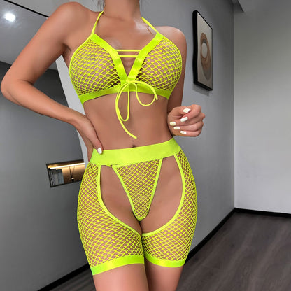 Ellolace Fishnet Lingerie Sexy Naked Naked Woman Erotic Costume Neon Pink You Can See Underwear Sissy Porn Transparent Stocking