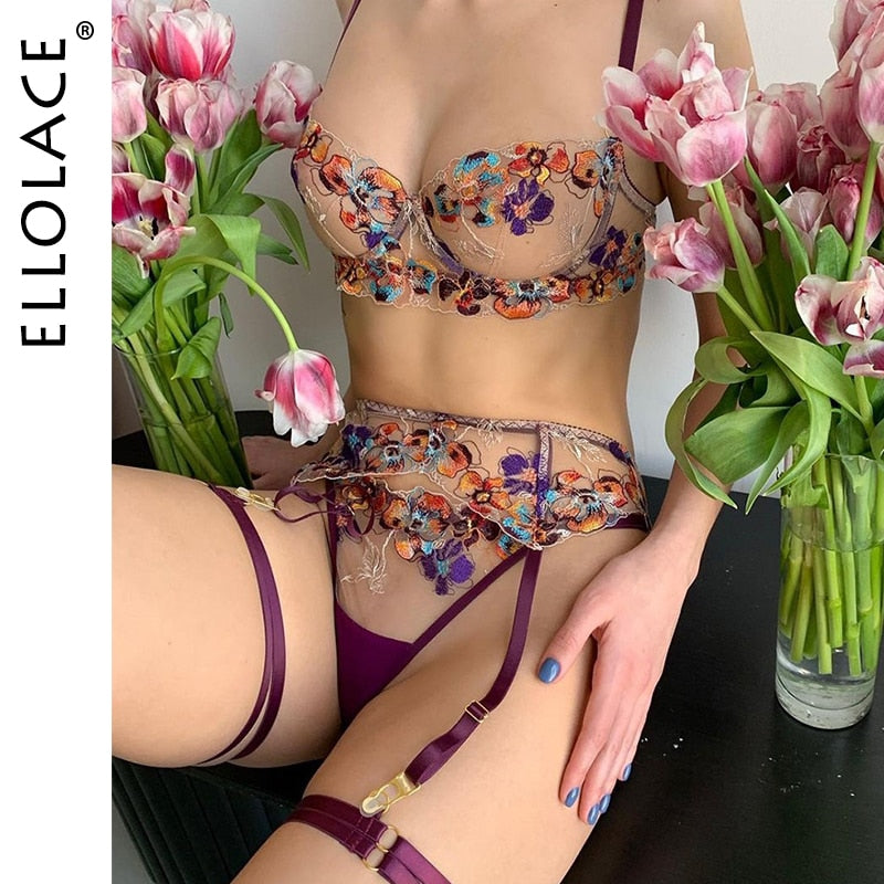 Sexy Transparent Women Sexy 5-Piece Lace Floral Garter Belt Set