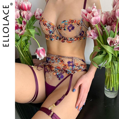 Sexy Transparent Women Sexy 5-Piece Lace Floral Garter Belt Set