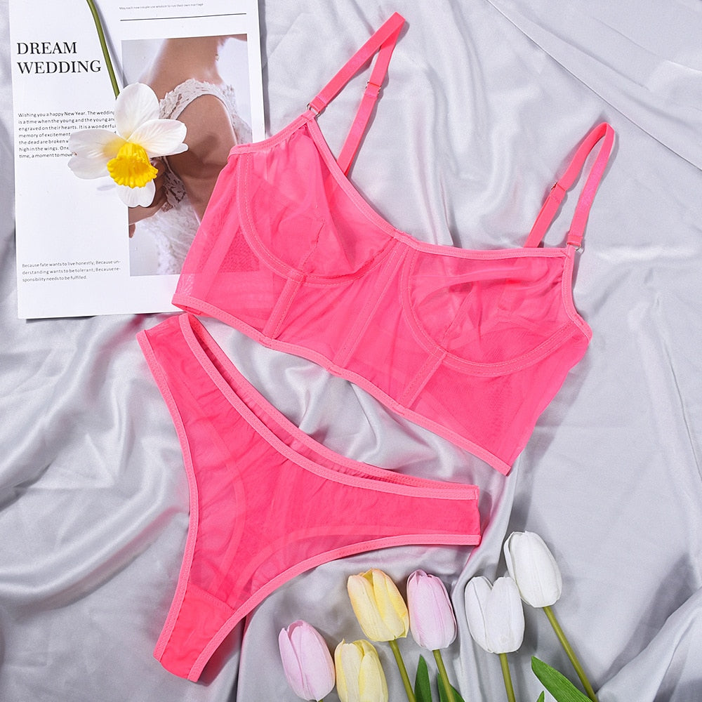 Ellolace Lace Lingerie Sexy Underwear Solid Seamless Set Woman 2 Pieces See Through Bra And Panty Set Intimate Bilizna Costume