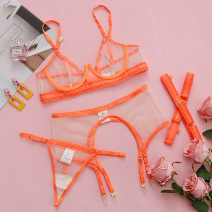Neon Sexy Transparent Bra Panty Set 4-Pieces Sets