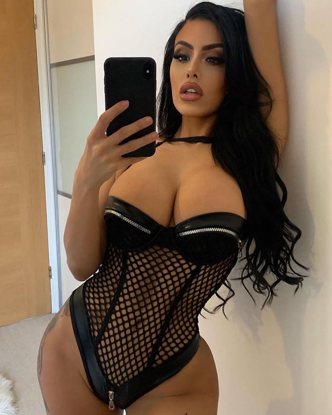 Sexy Bodysuit With Zipper Open Bra Mesh Transparent Women Halter Crotchless Leather Tops
