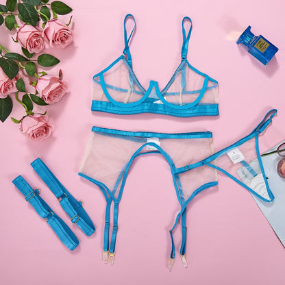 Neon Sexy Transparent Bra Panty Set 4-Pieces Sets