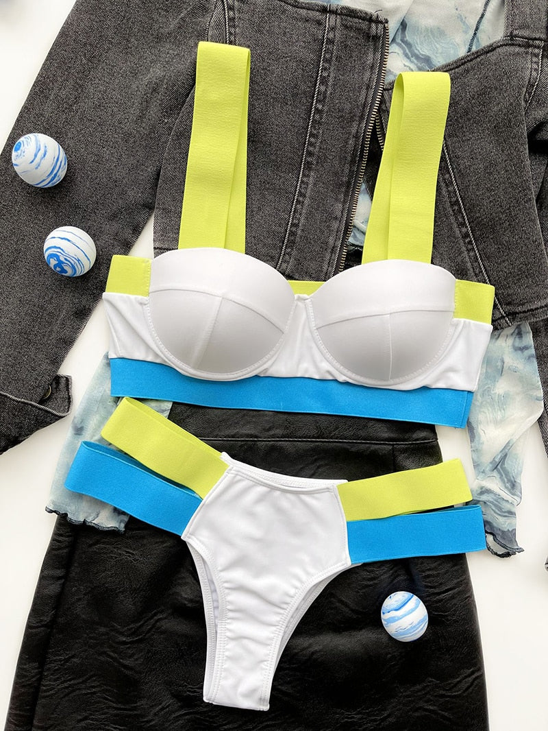 Swimsuits Sexy Swimwear Patchwork Bikini 2020 Push up Biquini Neon Bikinis Swimsuit Bathing Suits