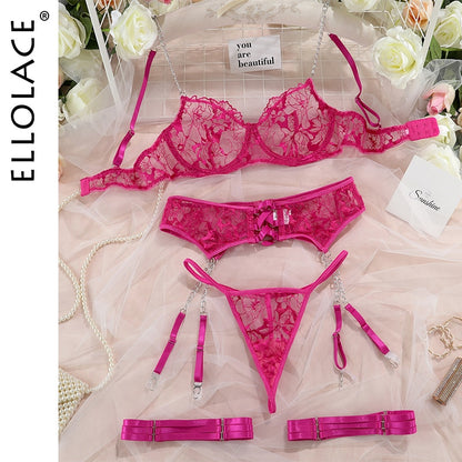 Erotic Lace Transparent Bra Sets Sexy Thong 4-Pieces