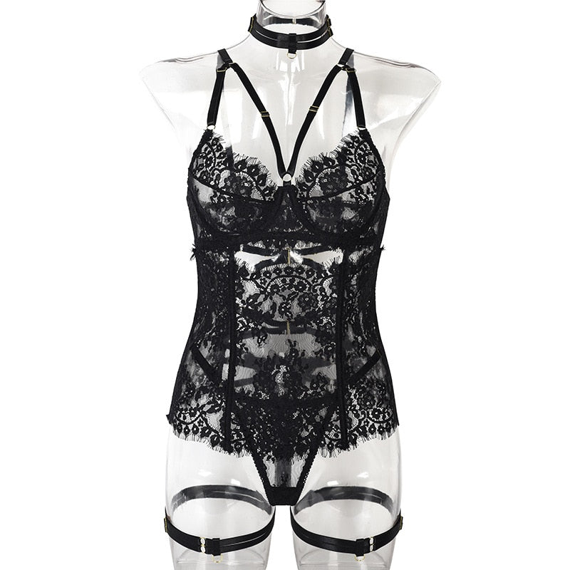 Lace Fitness Fetish 5-Piece Lace Backless Sets Fancy