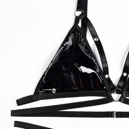 Ellolace Latex Lingerie Set Women 2 Piece Leather Underwear Erotic Costume Bilizna Sets Silicone Belt Fantasy Fetish Outfit