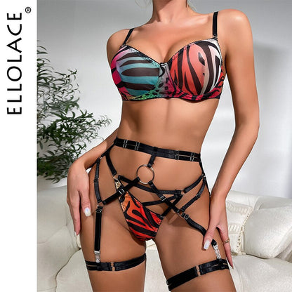 Ellolace Colored Zebra Lingerie Fashion Vitality Seamless Underwear Garter Belt Set Irregular Briefs Fancy Sensual Sexy Outfit
