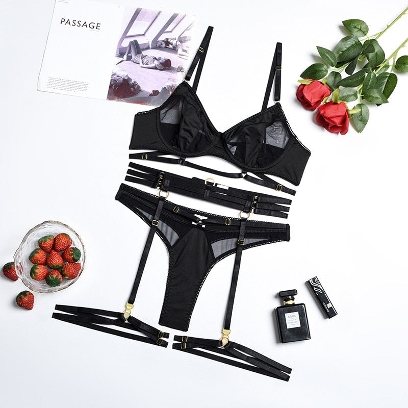 Set Lace Erotic Brief Sets Garters Transparent Sexy Mujer Puta