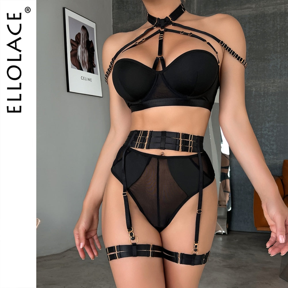 Sexy Exotic 4-Piece Push Up Halter Bra Garter