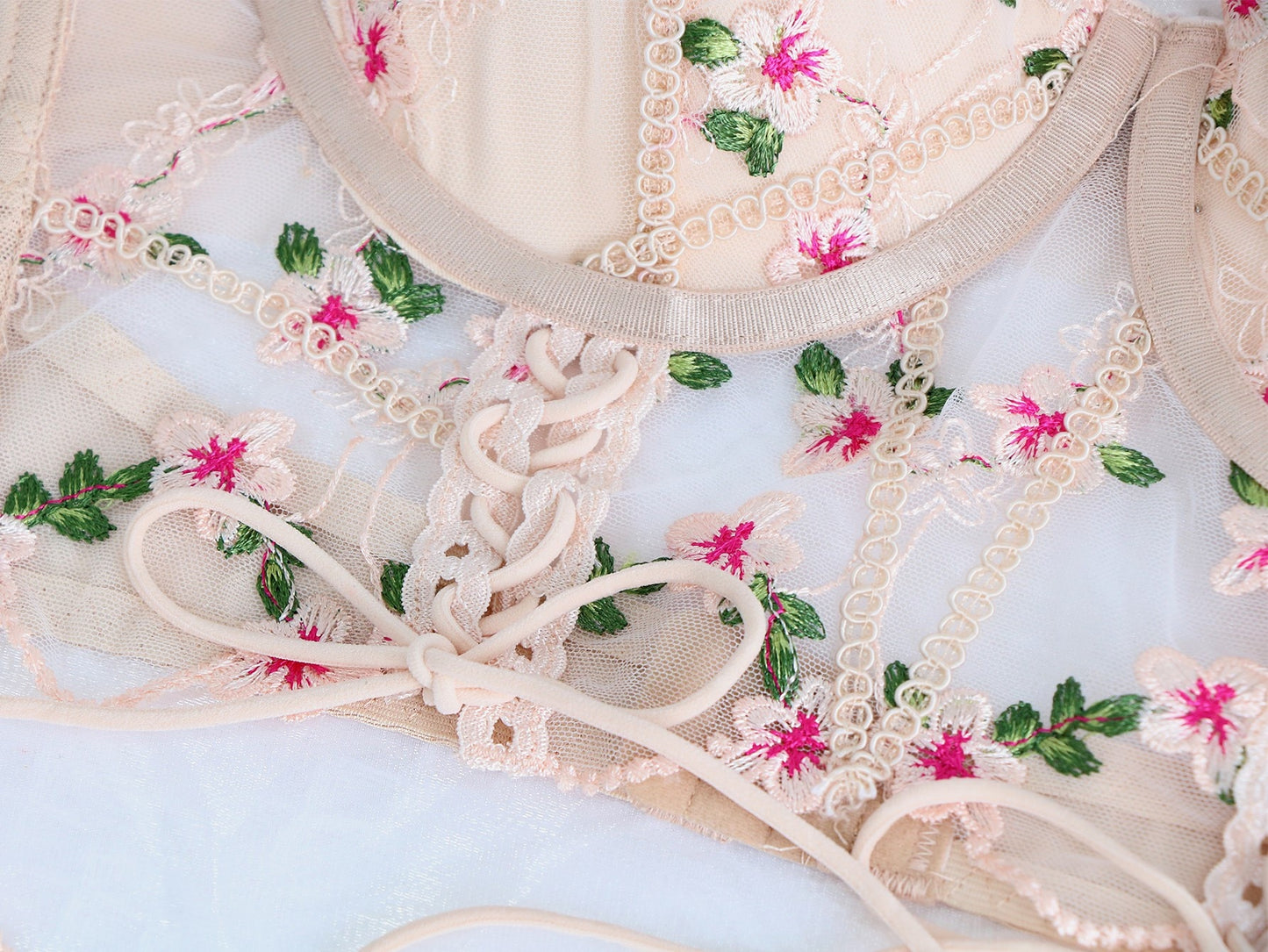 Ellolace Fancy Lingerie Sexy Underwear Set Women 2 Piece Fairy Floral Embroidery Delicate Brief Lace Up Transparent Bra Intimate