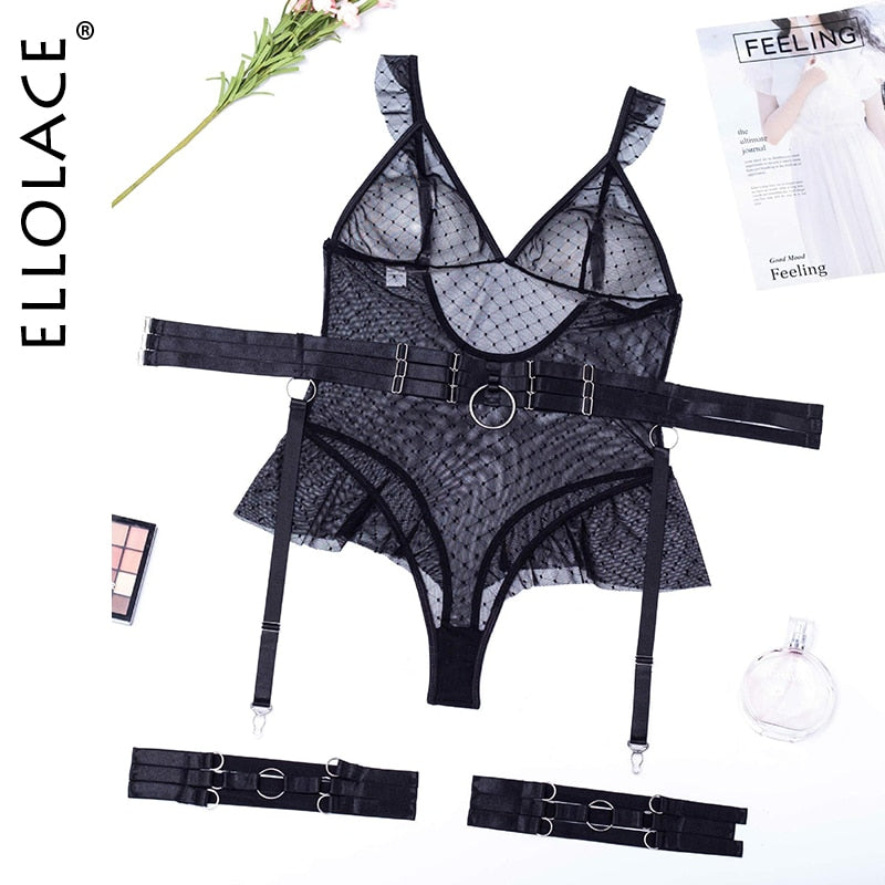 Polka Dot Bodysuit Sexy Transparent  Lace Erotic Fitness Tops
