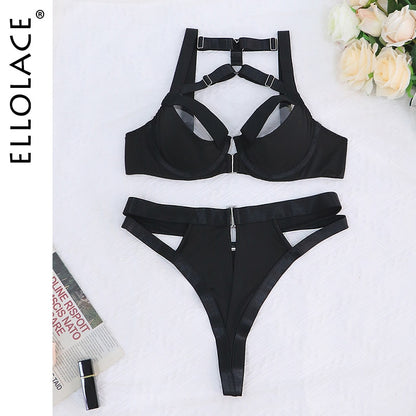 Ellolace Sexy Open Lingerie Halloween Cutting Underwear Halter Bra Thongd Uncensored 2-Piece Intimate Woman Sensual Exotic Sets