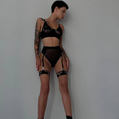 Fancy Lingerie Sensual Bilizna Set Bra Kit Push up Transparent Mesh Underwear Sexy Luxury Garter Fine Exotic Sets