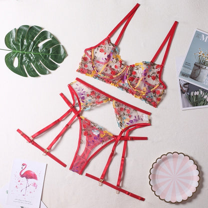 Lace Transparent Embroidery 3-Piece Garters Short Skin Care Kits