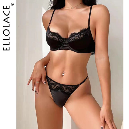 Ellolace Everyday Underwear Silk Lace Patchwork Comfortable Intimate Classic Solid Bra Kit Push Up Seamless Fancy Linen Outfit