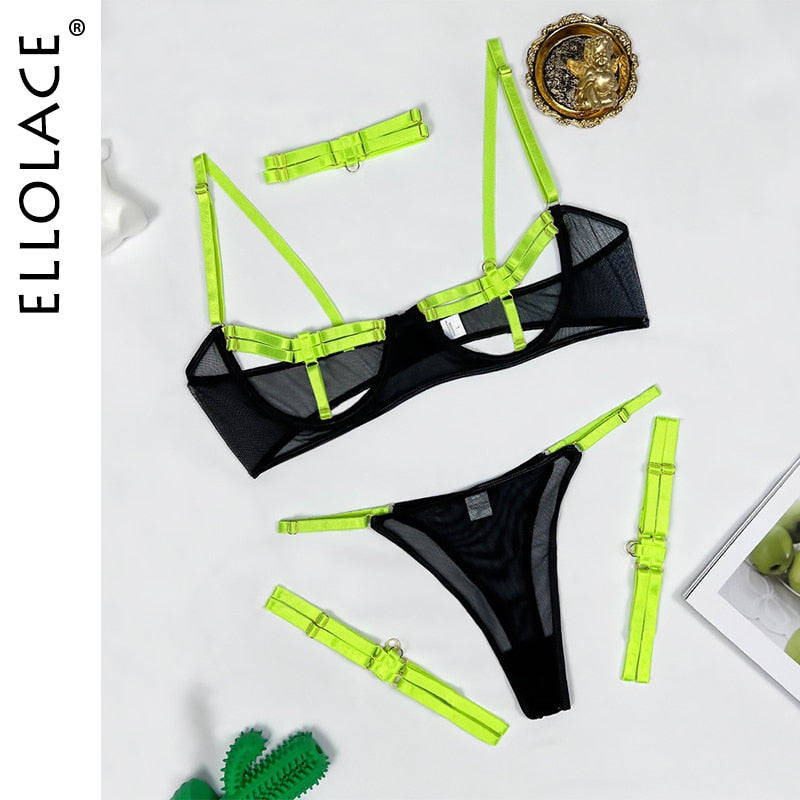 Sexy Hollow Out 4-Piece  For Neon Green