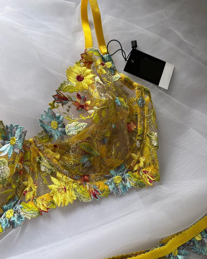 Floral Lace Sexy Garter Brief Sets 4-Piece Transparent