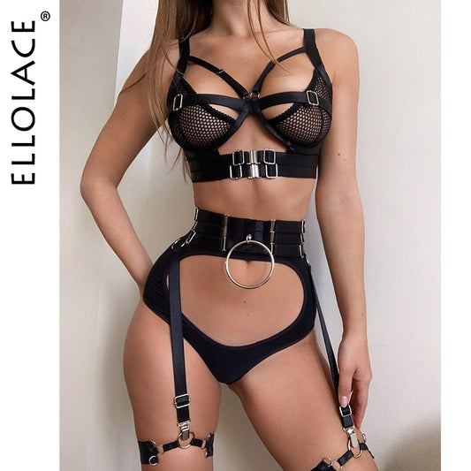 Erotic Transparent Half Cup Bra Sexy Couple 2-Piece Lace Cut Out Sets