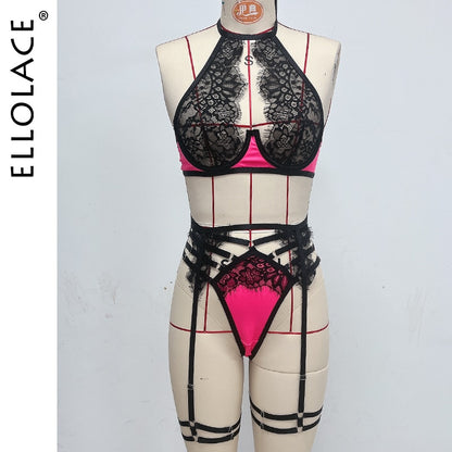 Halter Bra Garter 3-Piece Lace Fairy Sets Patchwork