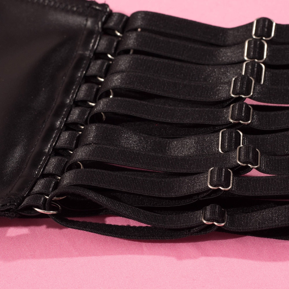 Leather Sexy Push Up Bra and Panty Set PVC Sexy Bandage Panties Sets