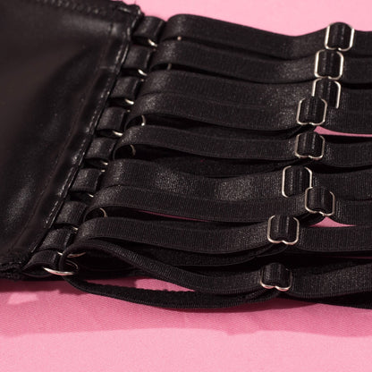 Leather Sexy Push Up Bra and Panty Set PVC Sexy Bandage Panties Sets