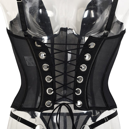 Fancy Lingerie Backless Lace Up Corset Set