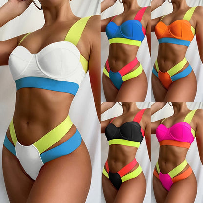 Swimsuits Sexy Swimwear Patchwork Bikini 2020 Push up Biquini Neon Bikinis Swimsuit Bathing Suits