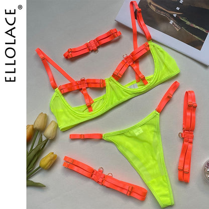 Sexy Hollow Out 4-Piece  For Neon Green