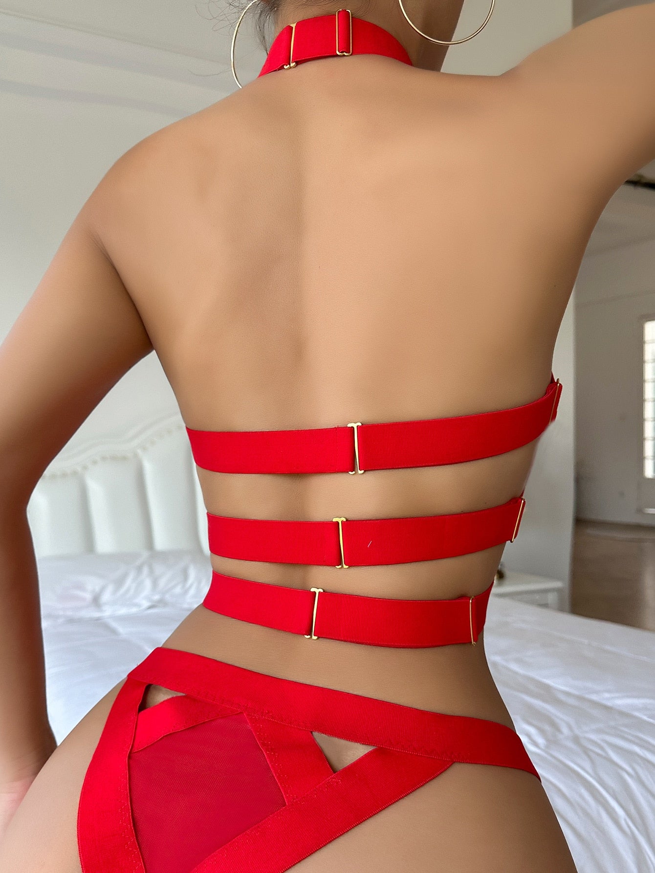 Ellolace Erotic Lingerie Bandage Underwear Halter Bra Kit Push Up Sexy Outfits Sissy Open Cup Bra Hot Red Fine Intimate Set