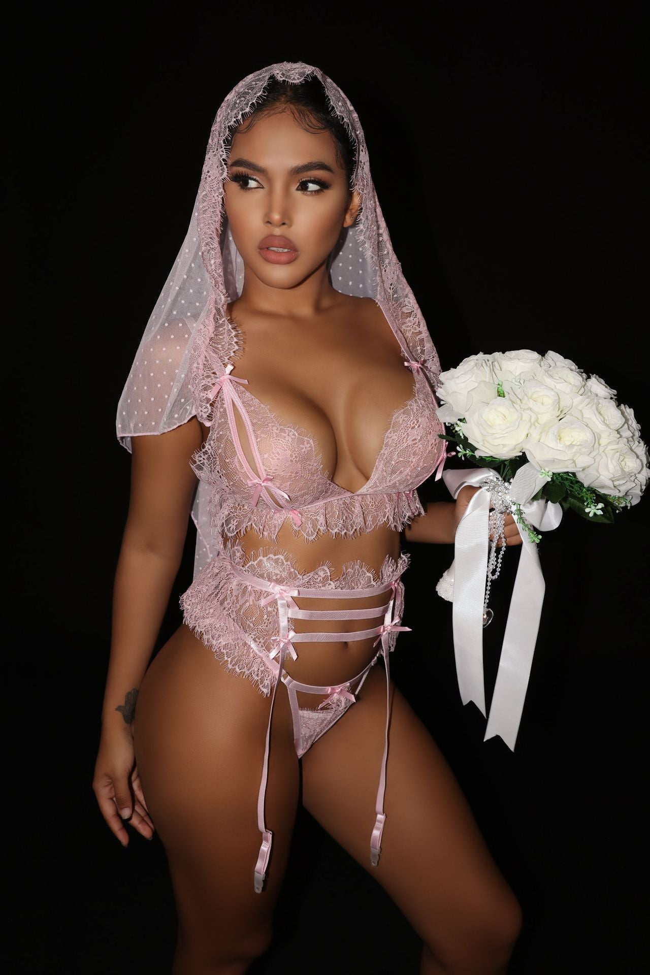 Open Bra Set 4-Piece Lace See Through