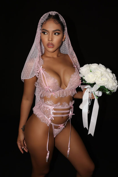 Open Bra Set 4-Piece Lace See Through