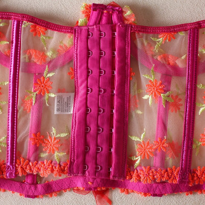 Ellolace Pink Women's Corsets Floral Bustier Luxury Lace Underbust Shapewear Wedding Belts Sheer Sexy Lingerie Short Corset