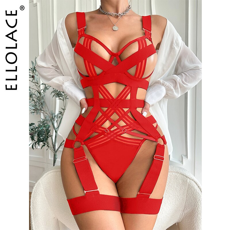 Ellolace Naked Bandage Lingerie Set Women 2 Piece Hot Sexy Fancy Underwear Women Uncensored Transparent Bilizna Set Of Sex