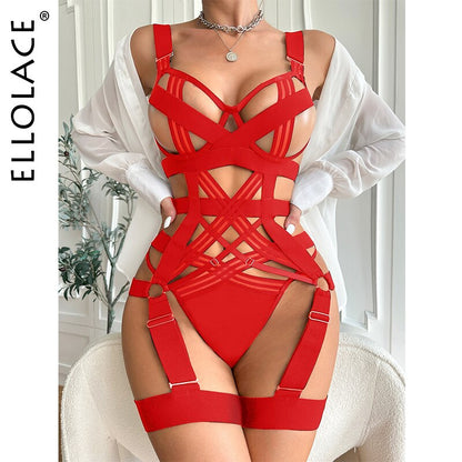Ellolace Naked Bandage Lingerie Set Women 2 Piece Hot Sexy Fancy Underwear Women Uncensored Transparent Bilizna Set Of Sex